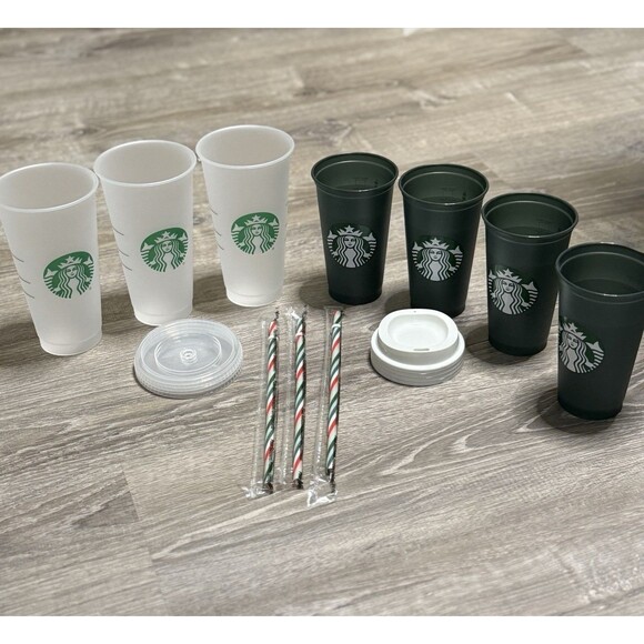Starbucks Reusable Holiday Cups Bundle – Matte Green & Frosted Clear Tumblers - Picture 1 of 2